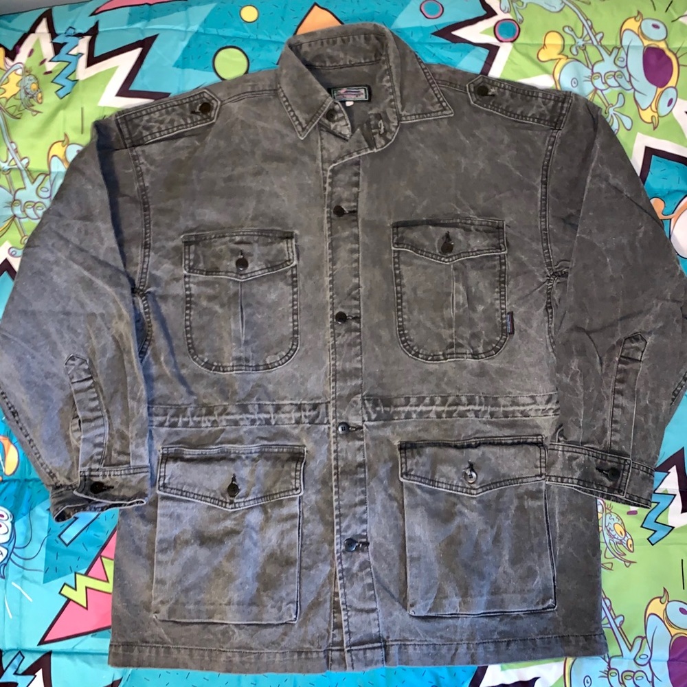 VINTAGE 80’s Stone Wash Black Cotton SAFARI JACKET